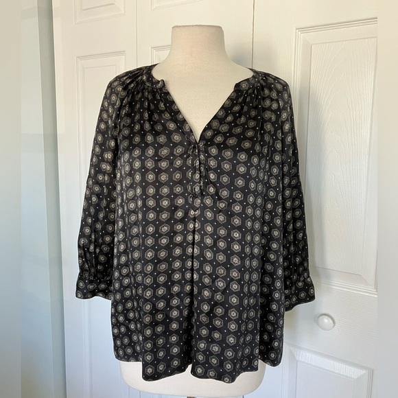 JOIE Izzy 100% Silk Black Geometric Print Tunic Blouse Small - Picture 3 of 7